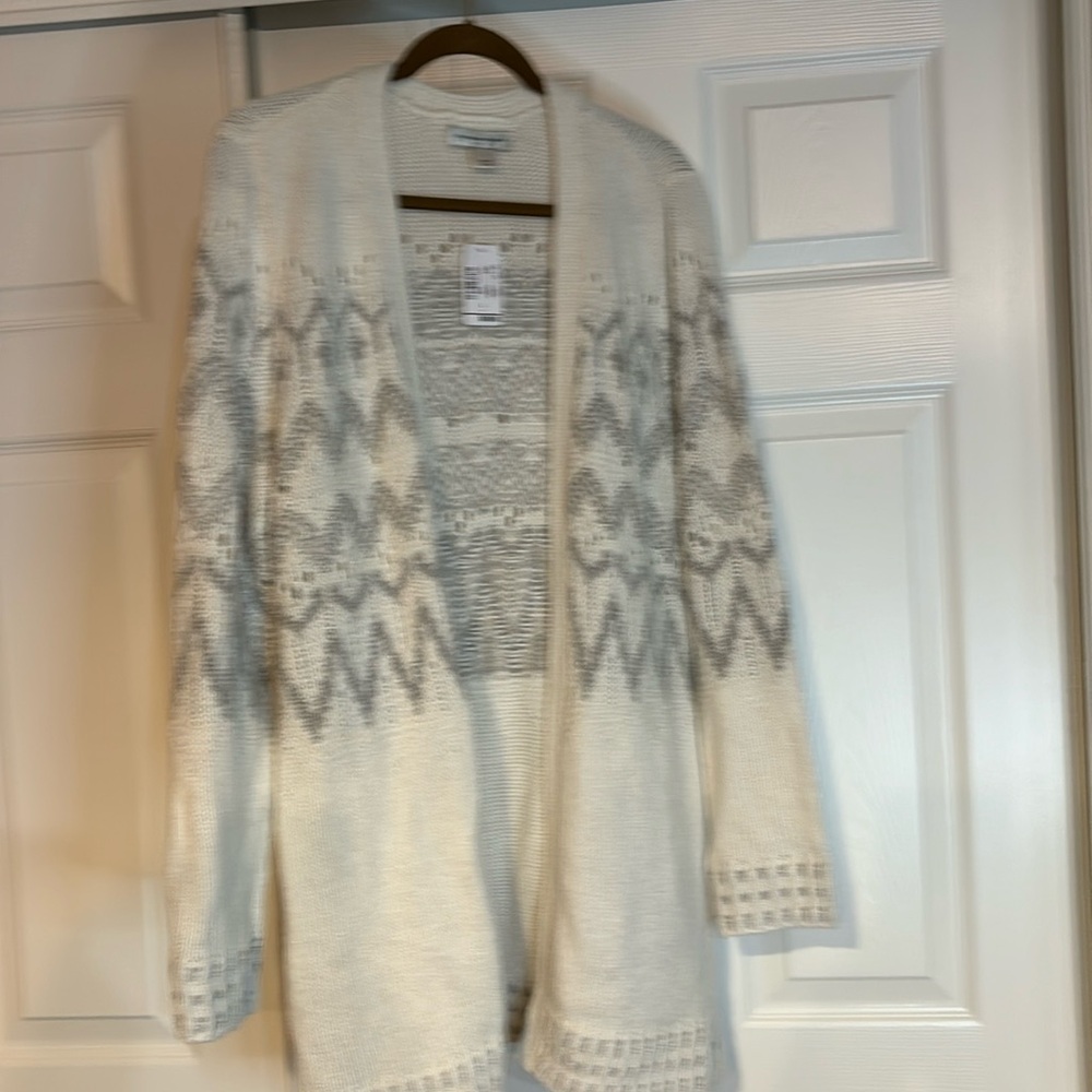 Christopher & Banks size large sweater long warm w/gray/white/silver‎
